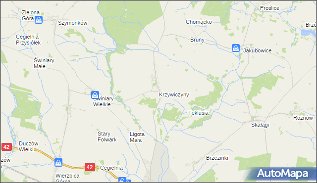 mapa Krzywiczyny, Krzywiczyny na mapie Targeo