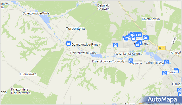 mapa Krzywie gmina Dzierzkowice, Krzywie gmina Dzierzkowice na mapie Targeo