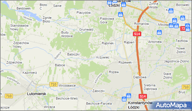 mapa Krzywiec gmina Aleksandrów Łódzki, Krzywiec gmina Aleksandrów Łódzki na mapie Targeo