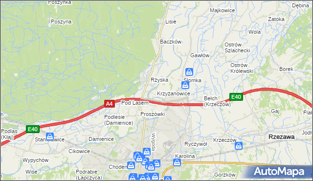 mapa Krzyżanowice gmina Bochnia, Krzyżanowice gmina Bochnia na mapie Targeo