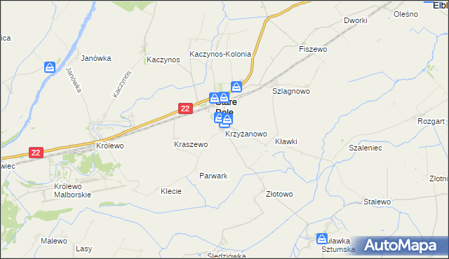 mapa Krzyżanowo gmina Stare Pole, Krzyżanowo gmina Stare Pole na mapie Targeo