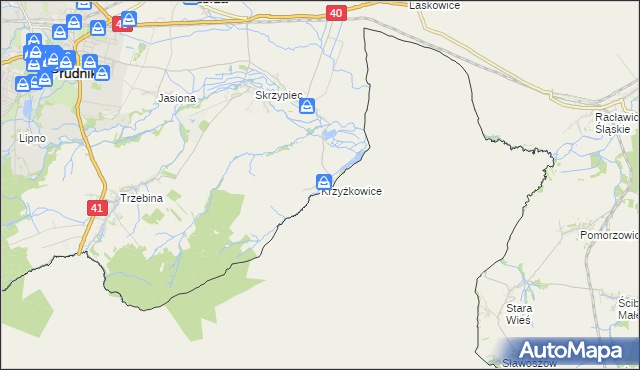 mapa Krzyżkowice, Krzyżkowice na mapie Targeo