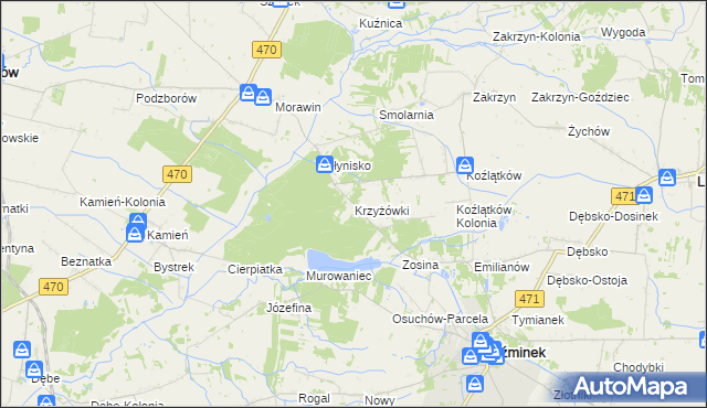 mapa Krzyżówki gmina Koźminek, Krzyżówki gmina Koźminek na mapie Targeo