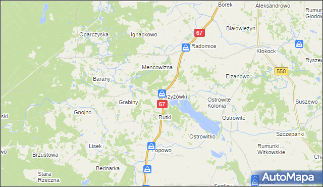 mapa Krzyżówki gmina Lipno, Krzyżówki gmina Lipno na mapie Targeo