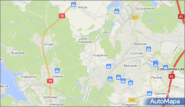 mapa Książenice gmina Czerwionka-Leszczyny, Książenice gmina Czerwionka-Leszczyny na mapie Targeo