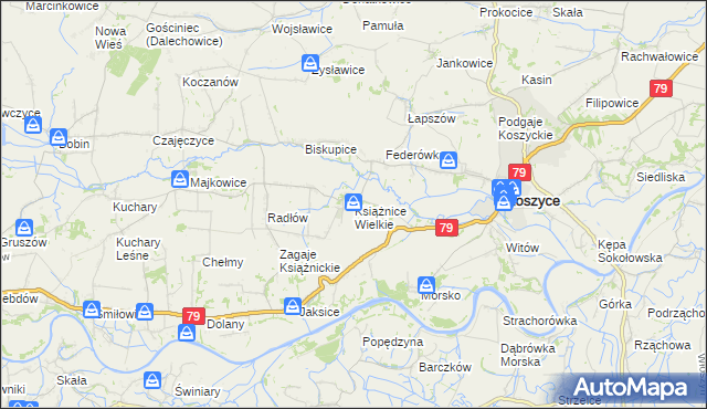 mapa Książnice Wielkie, Książnice Wielkie na mapie Targeo