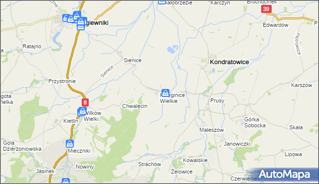 mapa Księginice Wielkie, Księginice Wielkie na mapie Targeo