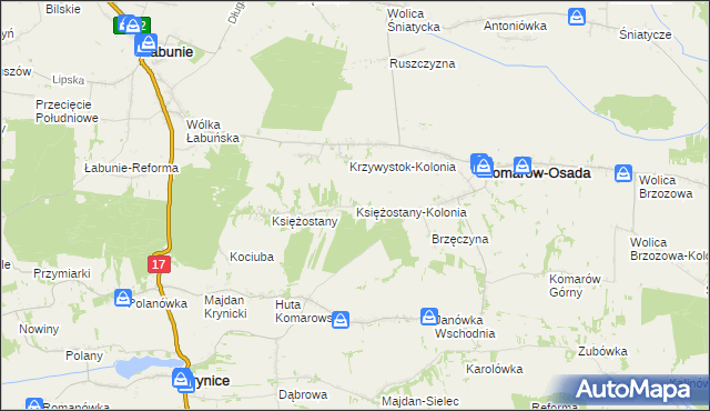 mapa Księżostany-Kolonia, Księżostany-Kolonia na mapie Targeo