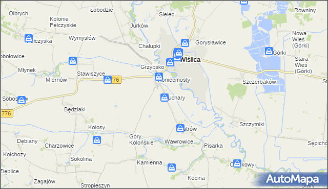 mapa Kuchary gmina Wiślica, Kuchary gmina Wiślica na mapie Targeo