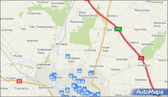 mapa Kuczków gmina Kutno, Kuczków gmina Kutno na mapie Targeo