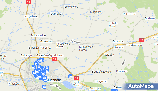 mapa Kujakowice Górne, Kujakowice Górne na mapie Targeo