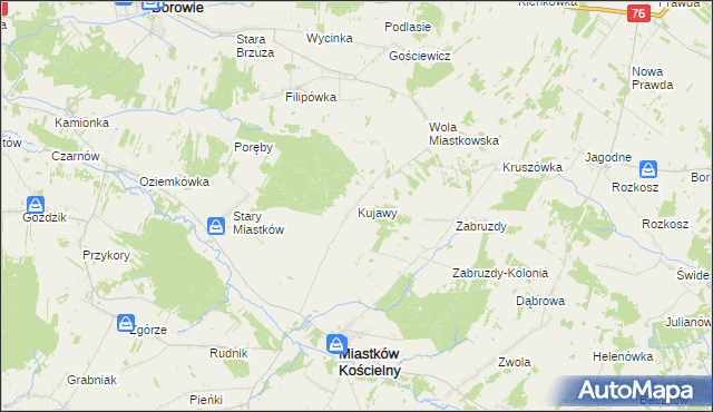 mapa Kujawy gmina Miastków Kościelny, Kujawy gmina Miastków Kościelny na mapie Targeo