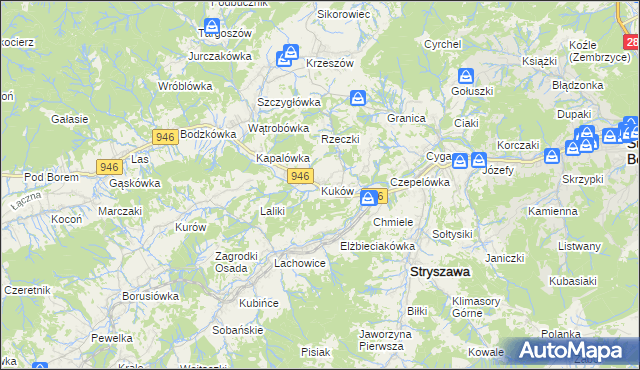 mapa Kuków gmina Stryszawa, Kuków gmina Stryszawa na mapie Targeo