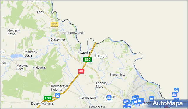 mapa Kukuryki, Kukuryki na mapie Targeo