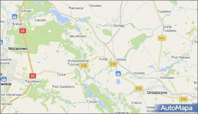 mapa Kuligi gmina Grodziczno, Kuligi gmina Grodziczno na mapie Targeo