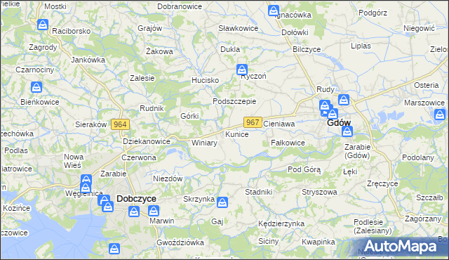 mapa Kunice gmina Gdów, Kunice gmina Gdów na mapie Targeo