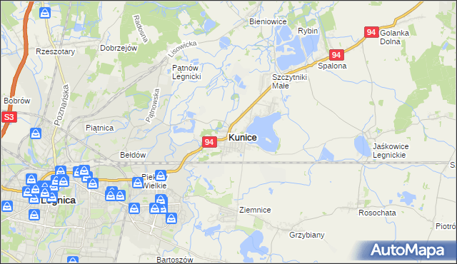 mapa Kunice powiat legnicki, Kunice powiat legnicki na mapie Targeo