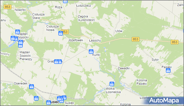 mapa Kunki gmina Susiec, Kunki gmina Susiec na mapie Targeo