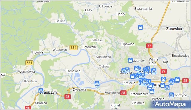 mapa Kuńkowce, Kuńkowce na mapie Targeo