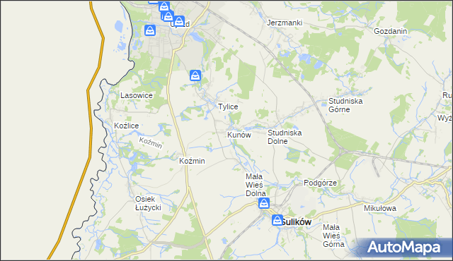 mapa Kunów gmina Zgorzelec, Kunów gmina Zgorzelec na mapie Targeo