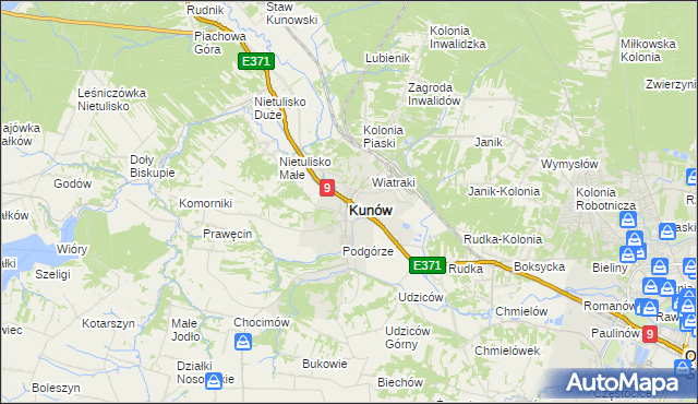 mapa Kunów powiat ostrowiecki, Kunów powiat ostrowiecki na mapie Targeo