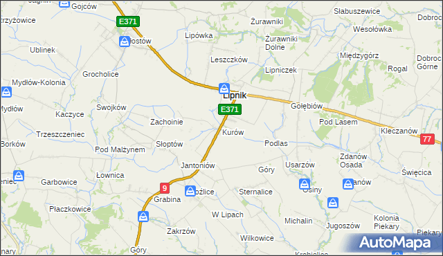 mapa Kurów gmina Lipnik, Kurów gmina Lipnik na mapie Targeo