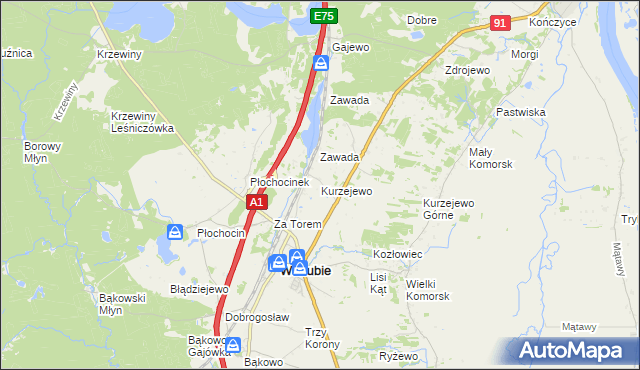 mapa Kurzejewo, Kurzejewo na mapie Targeo