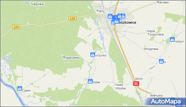 mapa Kurzycko, Kurzycko na mapie Targeo