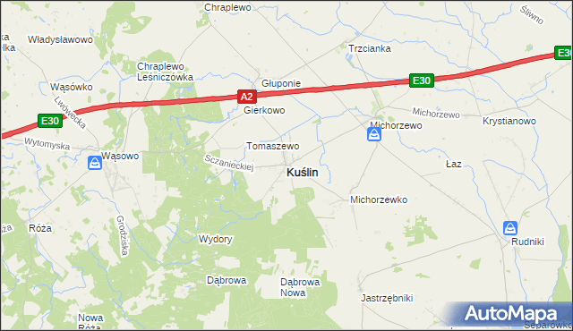 mapa Kuślin, Kuślin na mapie Targeo