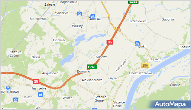 mapa Kusowo gmina Dobrcz, Kusowo gmina Dobrcz na mapie Targeo