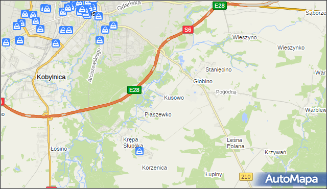 mapa Kusowo gmina Słupsk, Kusowo gmina Słupsk na mapie Targeo