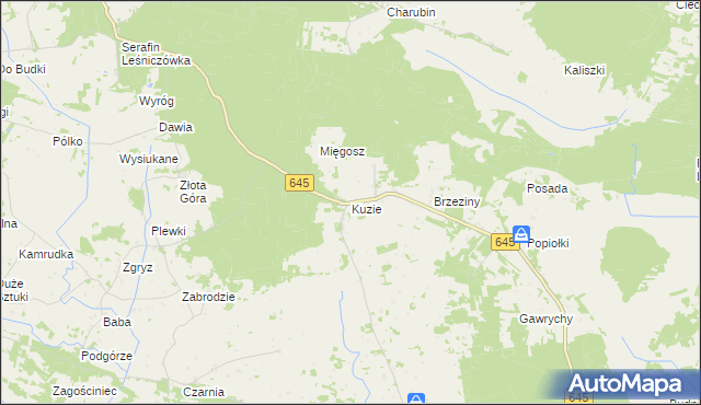 mapa Kuzie gmina Zbójna, Kuzie gmina Zbójna na mapie Targeo