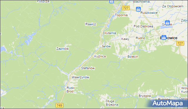 mapa Kuźnica gmina Przysucha, Kuźnica gmina Przysucha na mapie Targeo