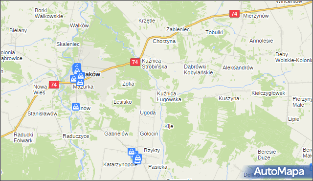 mapa Kuźnica Ługowska, Kuźnica Ługowska na mapie Targeo