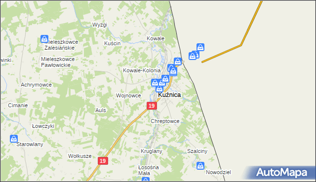 mapa Kuźnica powiat sokólski, Kuźnica powiat sokólski na mapie Targeo