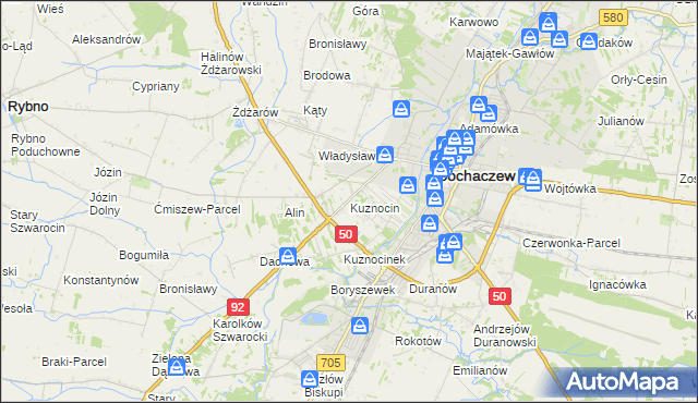 mapa Kuznocin gmina Sochaczew, Kuznocin gmina Sochaczew na mapie Targeo