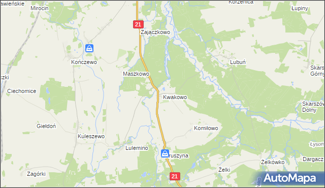 mapa Kwakowo gmina Kobylnica, Kwakowo gmina Kobylnica na mapie Targeo