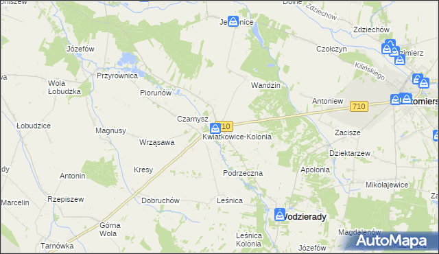 mapa Kwiatkowice gmina Wodzierady, Kwiatkowice gmina Wodzierady na mapie Targeo