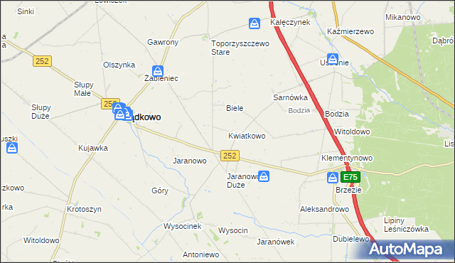 mapa Kwiatkowo gmina Bądkowo, Kwiatkowo gmina Bądkowo na mapie Targeo