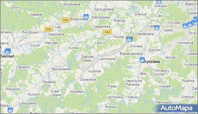 mapa Lachowice, Lachowice na mapie Targeo