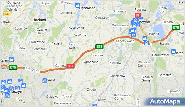 mapa Łączka gmina Dębowiec, Łączka gmina Dębowiec na mapie Targeo