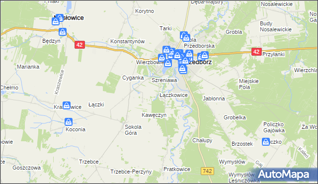 mapa Łączkowice gmina Masłowice, Łączkowice gmina Masłowice na mapie Targeo