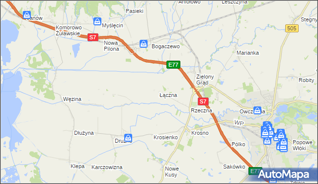 mapa Łączna gmina Pasłęk, Łączna gmina Pasłęk na mapie Targeo
