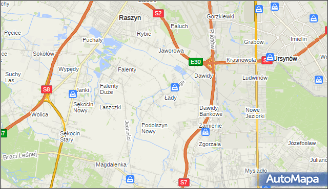 mapa Łady gmina Raszyn, Łady gmina Raszyn na mapie Targeo