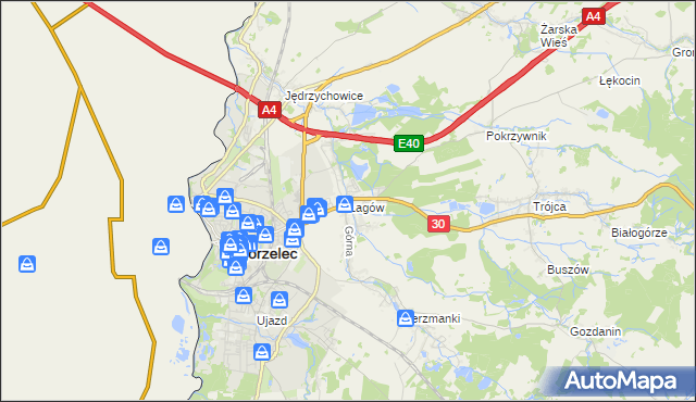 mapa Łagów gmina Zgorzelec, Łagów gmina Zgorzelec na mapie Targeo