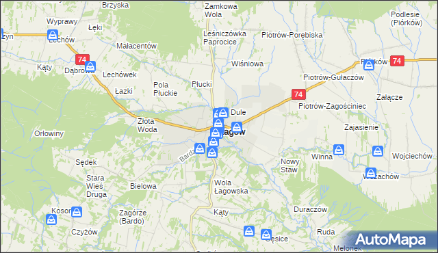 mapa Łagów powiat kielecki, Łagów powiat kielecki na mapie Targeo