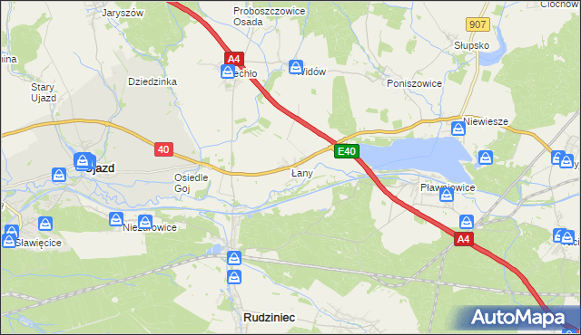 mapa Łany gmina Rudziniec, Łany gmina Rudziniec na mapie Targeo