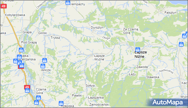 mapa Łapsze Wyżne, Łapsze Wyżne na mapie Targeo