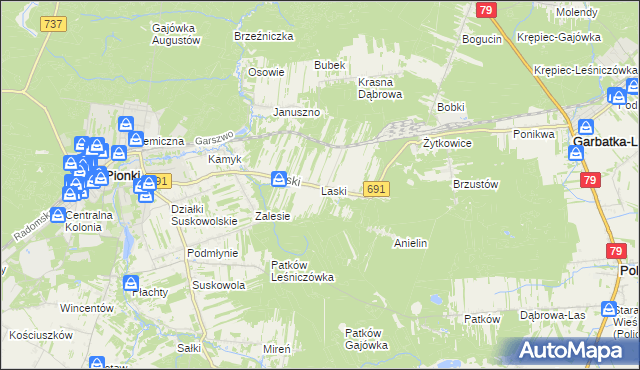 mapa Laski gmina Pionki, Laski gmina Pionki na mapie Targeo
