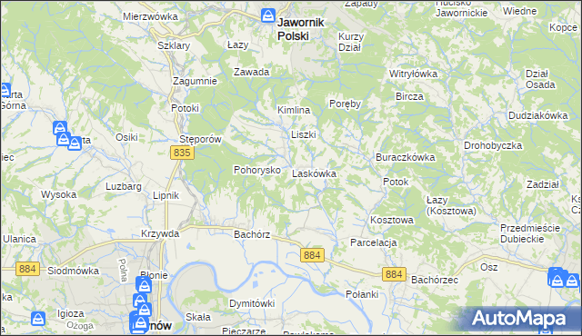 mapa Laskówka gmina Dynów, Laskówka gmina Dynów na mapie Targeo